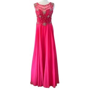 DAVE & JOHNNY prom dress beaded embroidered sheer mesh 5/6 NEW